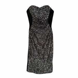 Marchesa Notte Strapless Black Silver Sequin Sheath Dress Evening Women’s 2